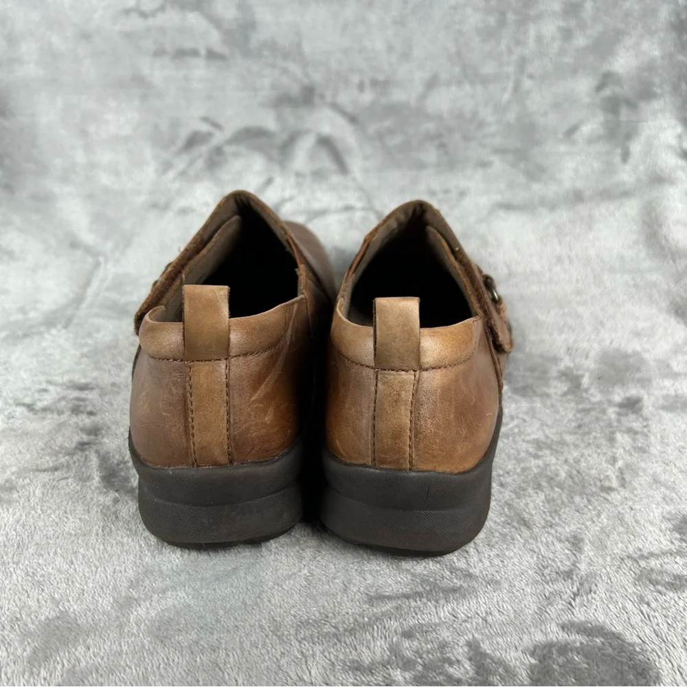 Earth Amity Loafers Womens 7.5‎ Brown Leather Comfort Flats Shoes Adjust Strap